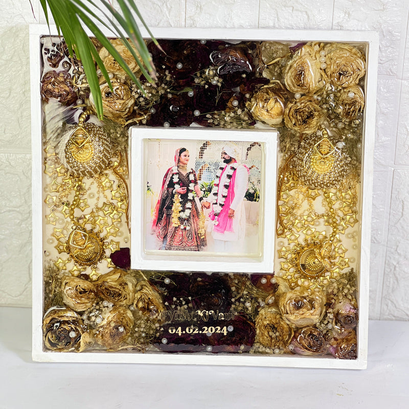 Varmala & Kaleera Preservation in Dual White Teakwood Frame (14 inches)