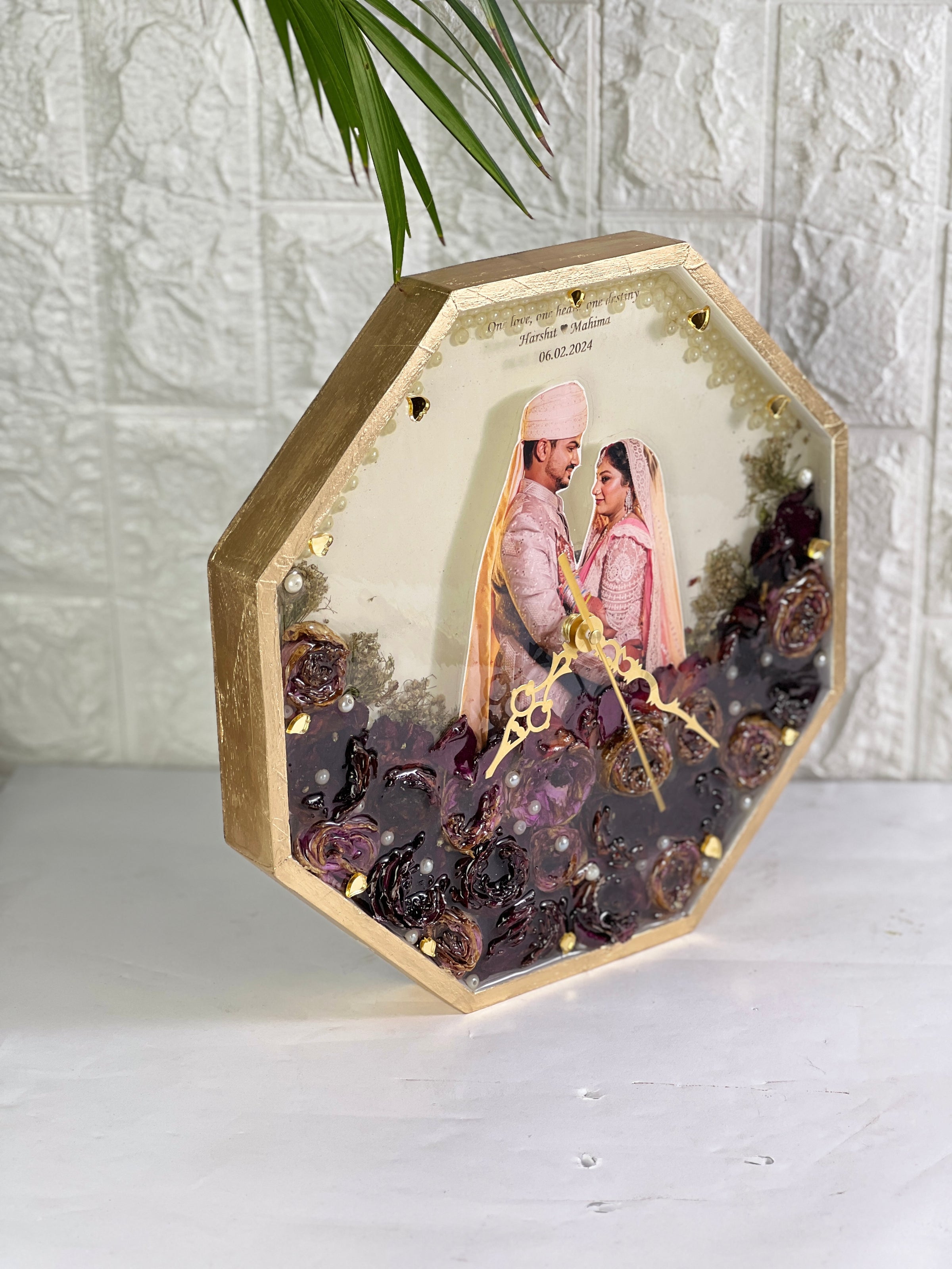 Customized Resin Wall Clock with Varmala & Couple Photo