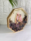 Classy octagonal varmala preservation wall clock with couple photo