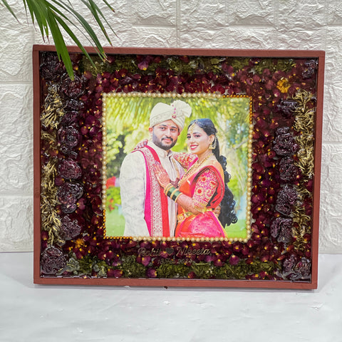 Big Wooden Photo Frame with Preserved Varmala Flowers Preservation (15*18 Inches)