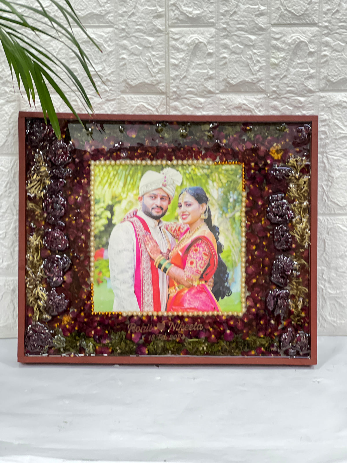 Big Wooden Photo Frame with Preserved Varmala Flowers Preservation (15*18 Inches)