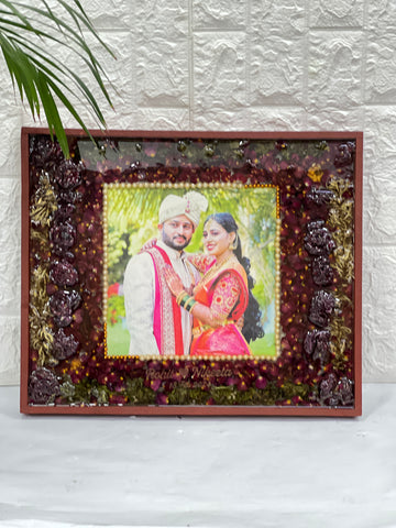 Big Wooden Photo Frame with Preserved Varmala Flowers Preservation (15*18 Inches)