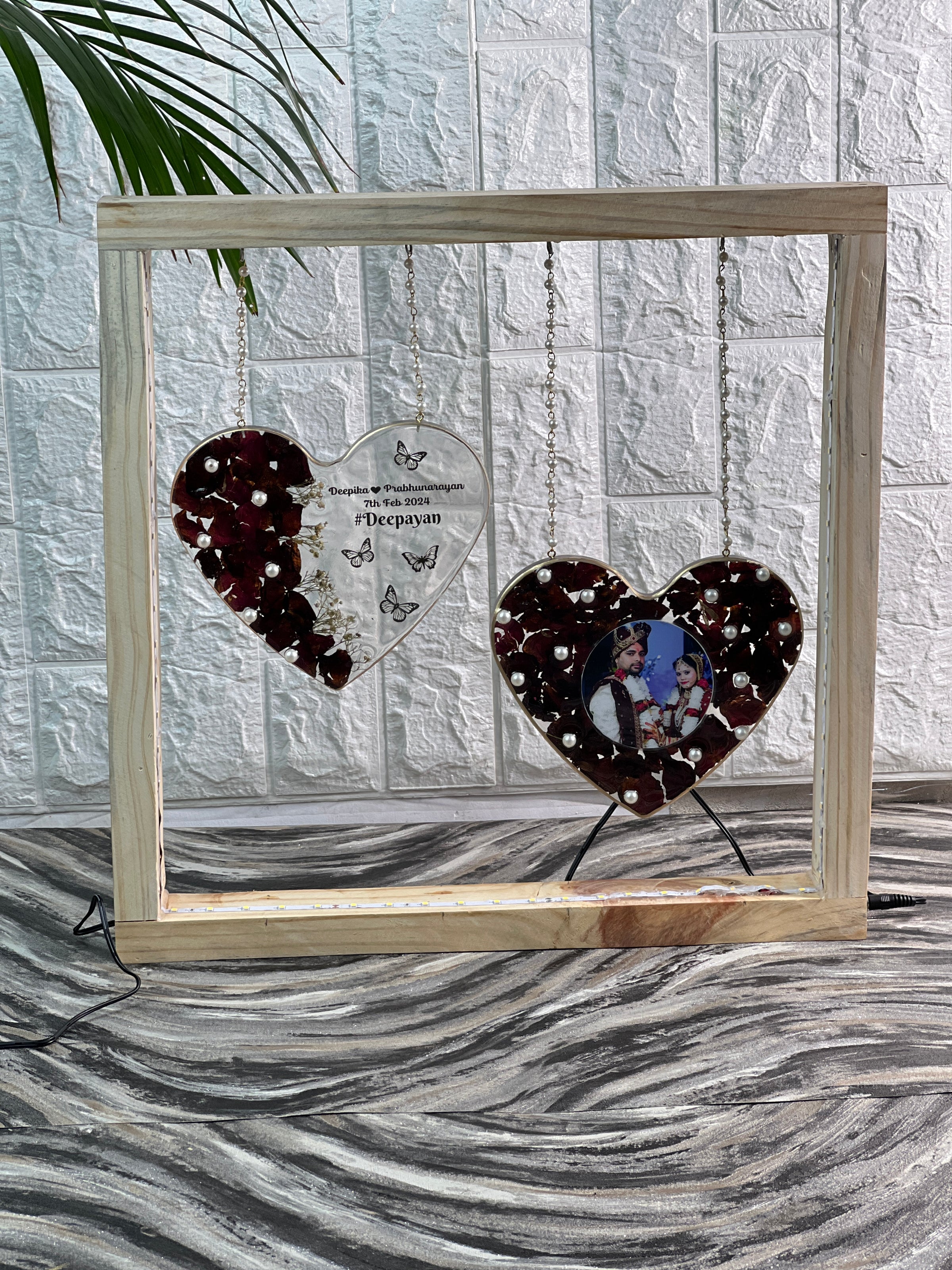 Unique Dual Hanging Heart Varmala Preservation Lamp