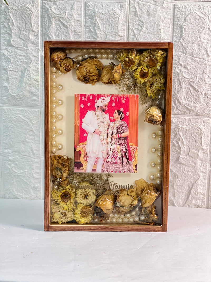 8 by 12 inch 3d teakwood varmala preservation frame with photo