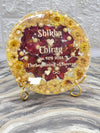 Beautiful yellow red varmala round frame preservation with names and metal stand