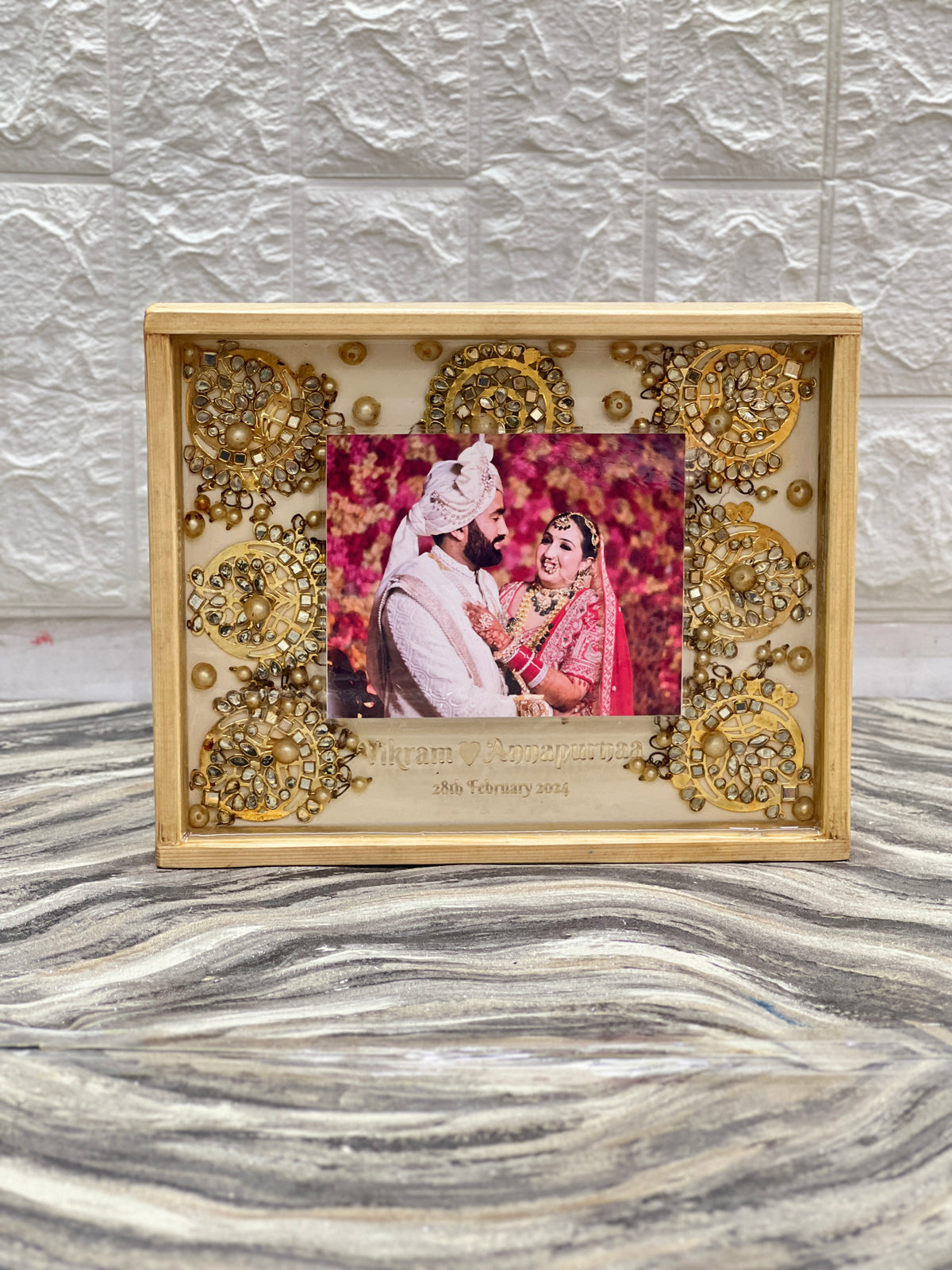 Wedding Flower Preservation in Resin with Teakwood Frame