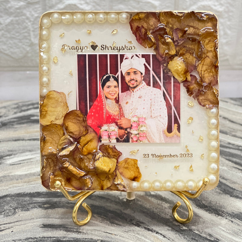 Personalized Wedding Photo & Flowers Preserved Resin Frame