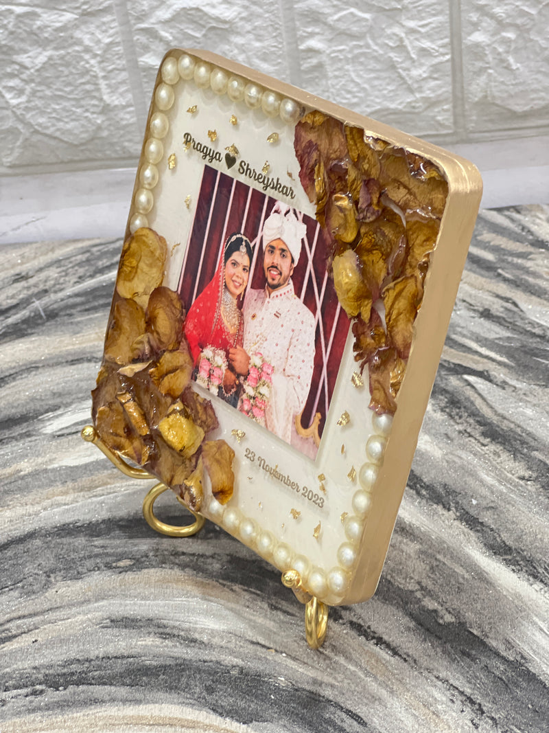 Personalized Wedding Photo & Flowers Preserved Resin Frame