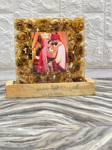 Resin LED Lamp with Preserved Wedding Flowers & Photo