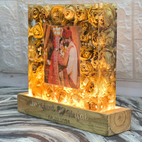 Resin LED Lamp with Preserved Wedding Flowers & Photo