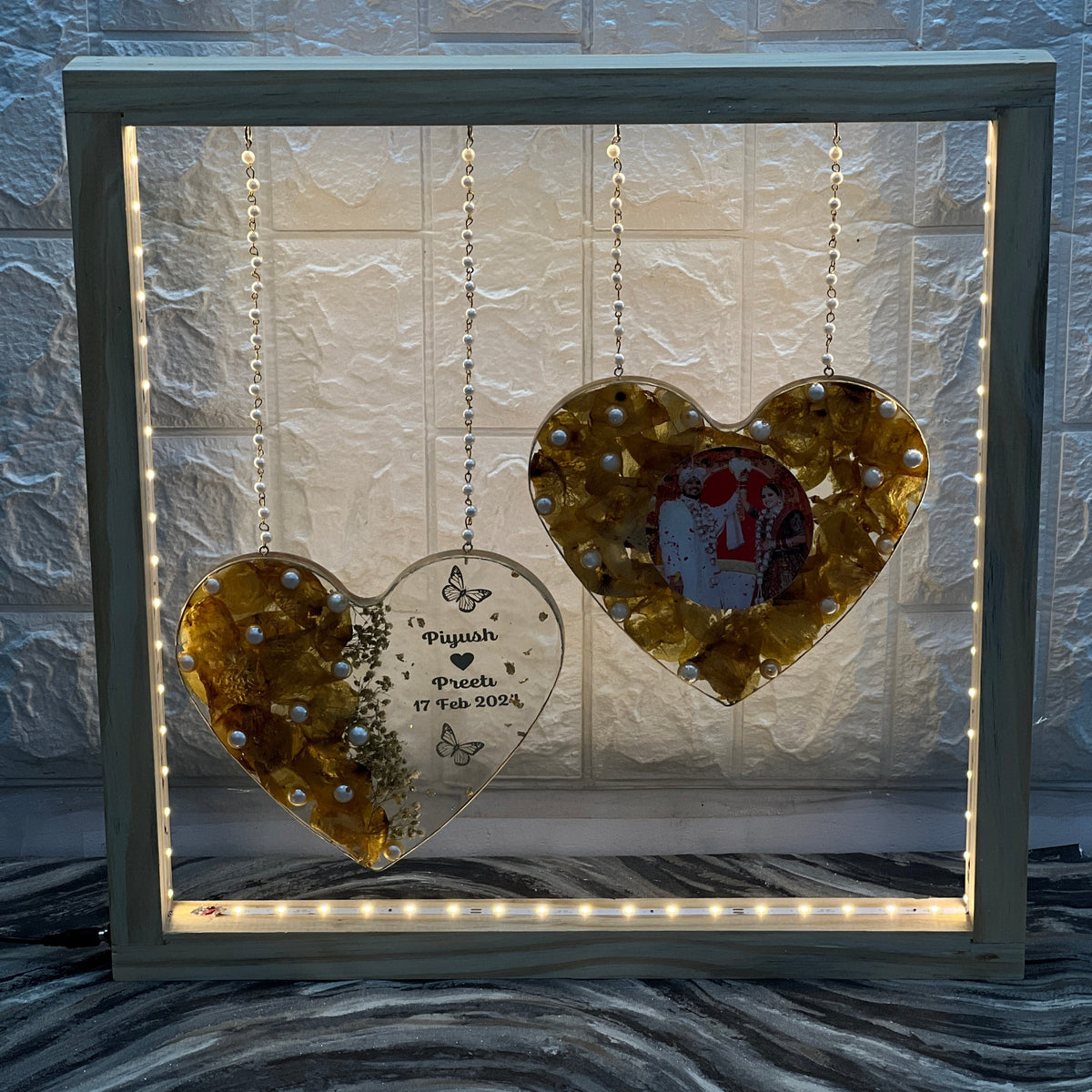Heart Shape Varmala Preservation Frame with Wedding Photo