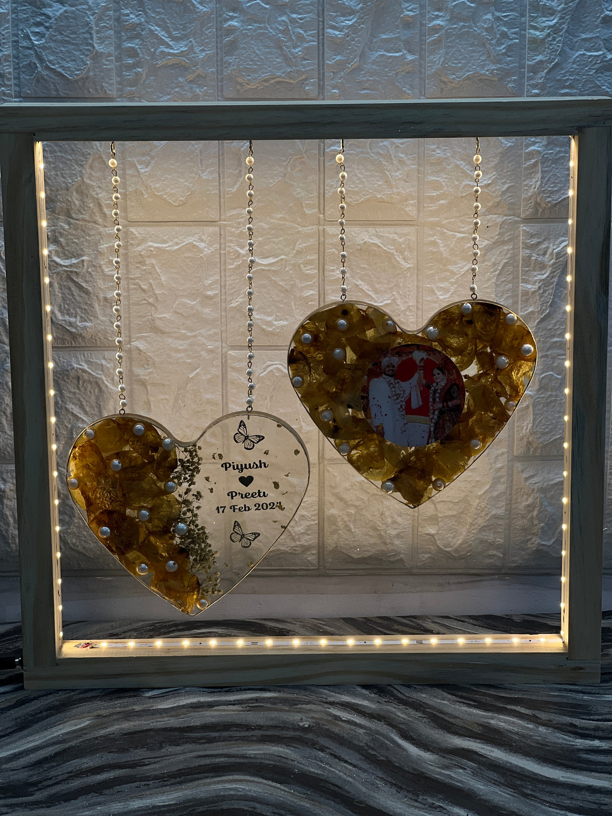 Heart Shape Varmala Preservation Frame with Wedding Photo