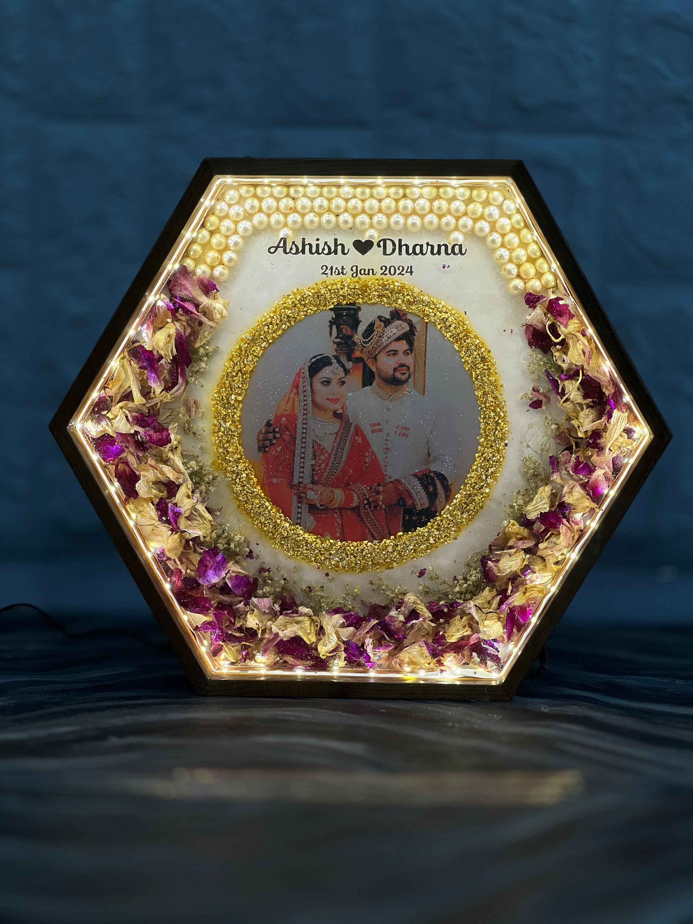 Customized Hexagonal Varmala Preservation LED Lamp