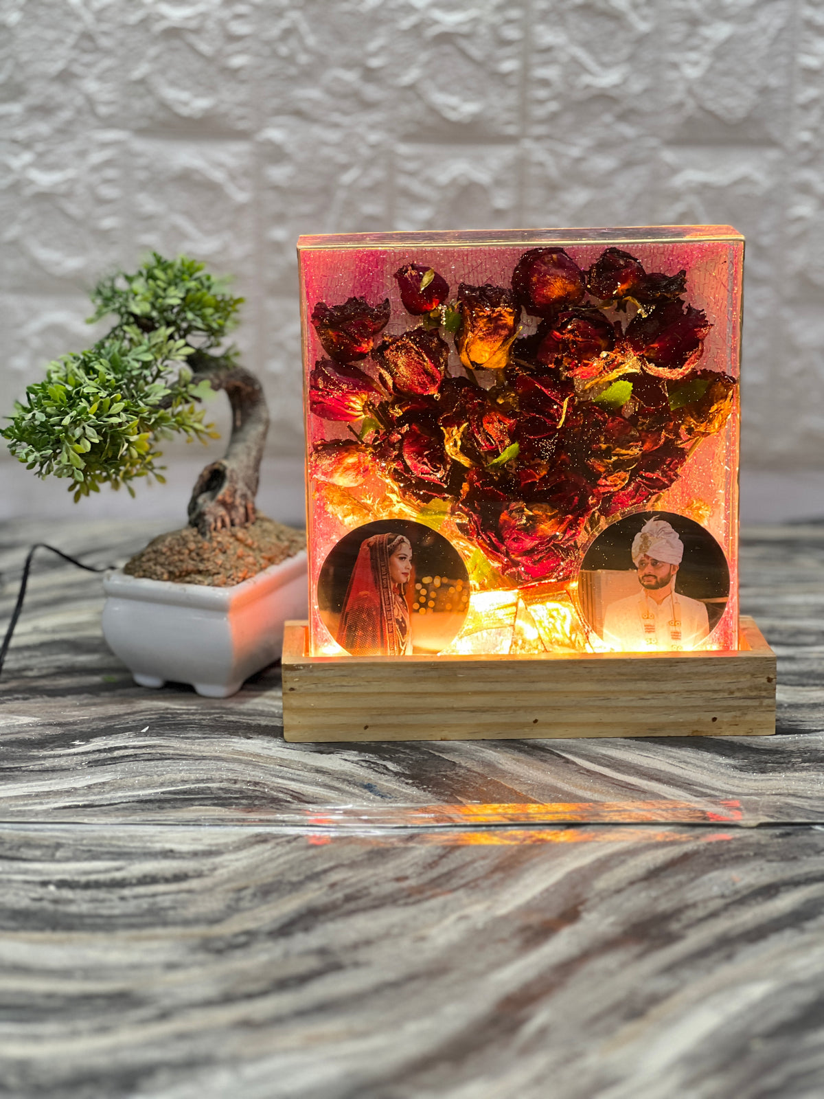 Wedding Rose Bouquet Preservation Frame | Wedding Photo & Card Preserved in LED Frame