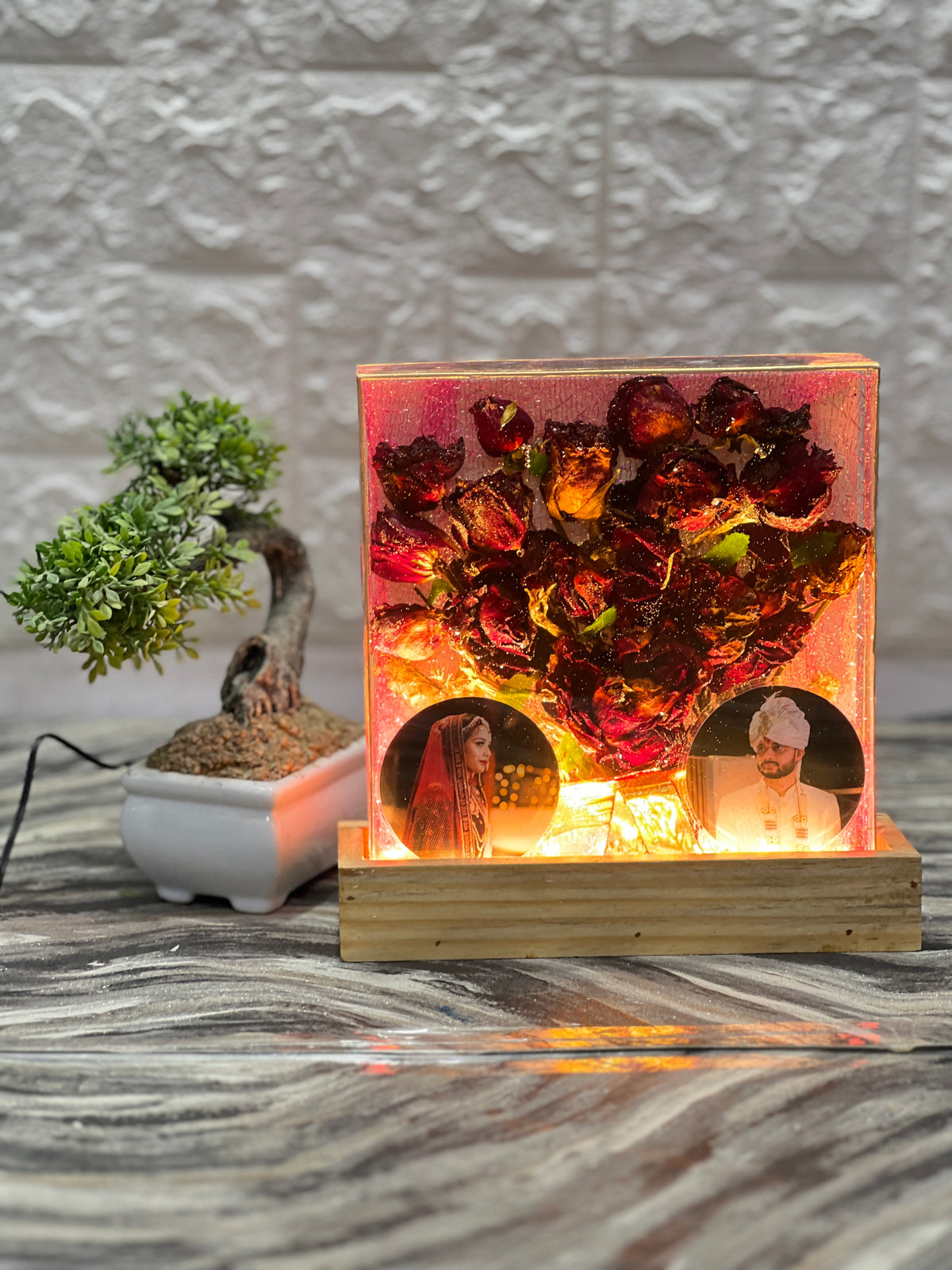 Wedding Rose Bouquet Preservation Frame | Wedding Photo & Card Preserved in LED Frame