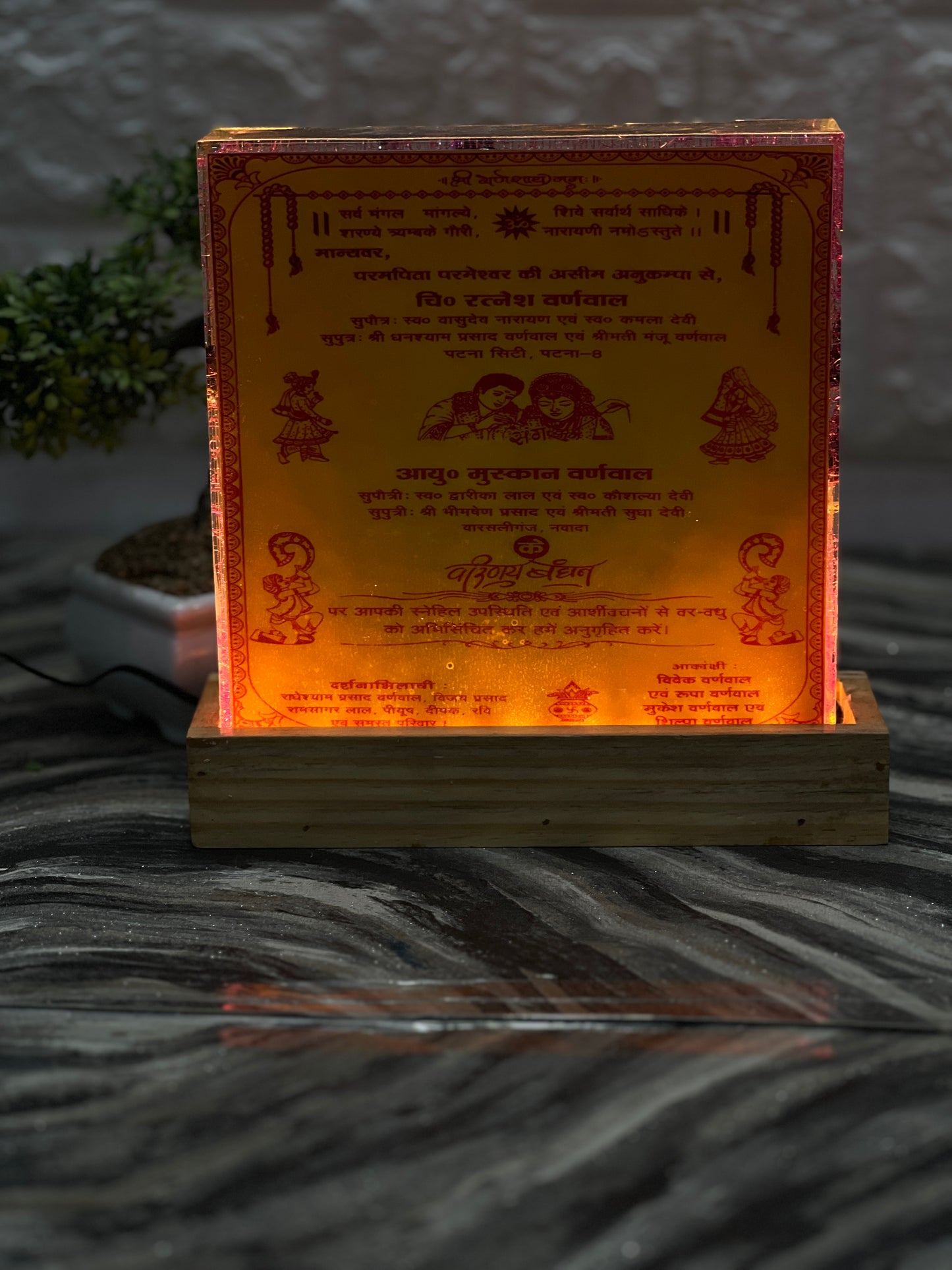 Dual side photo wedding card varmala preservation lamp / flower preservation lamp / bouquet preservation