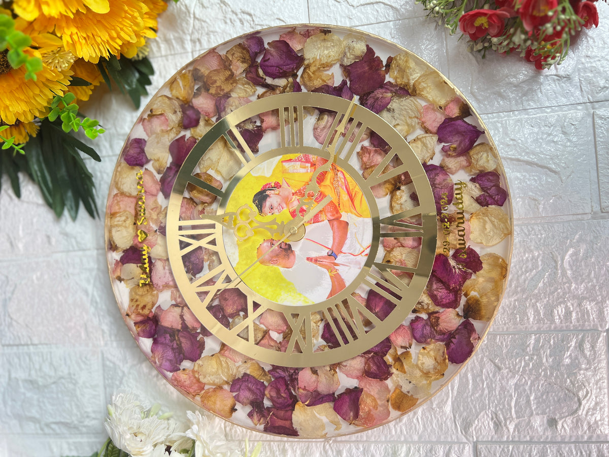 Resin-Preserved Wall Clock | Wedding Garland Keepsake
