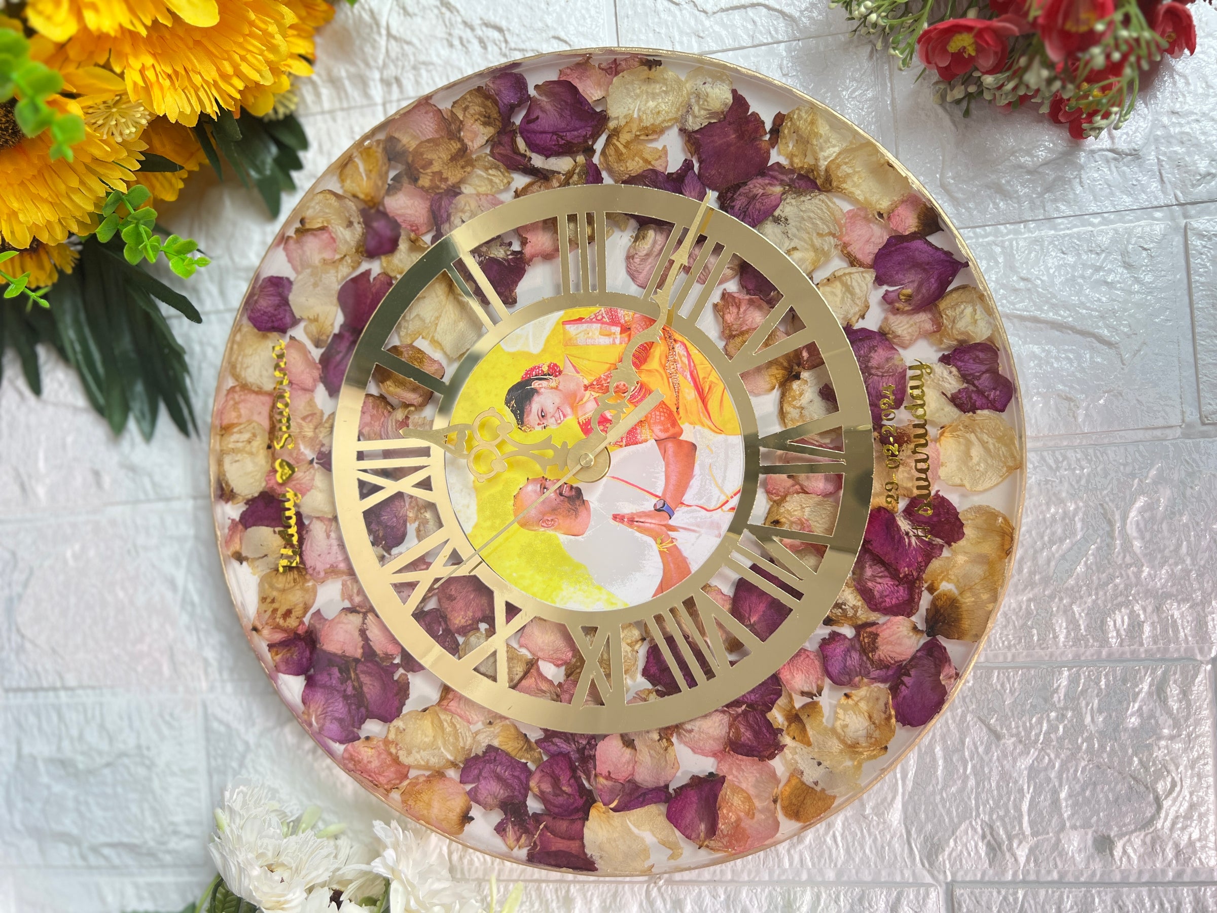 Resin-Preserved Wall Clock | Wedding Garland Keepsake