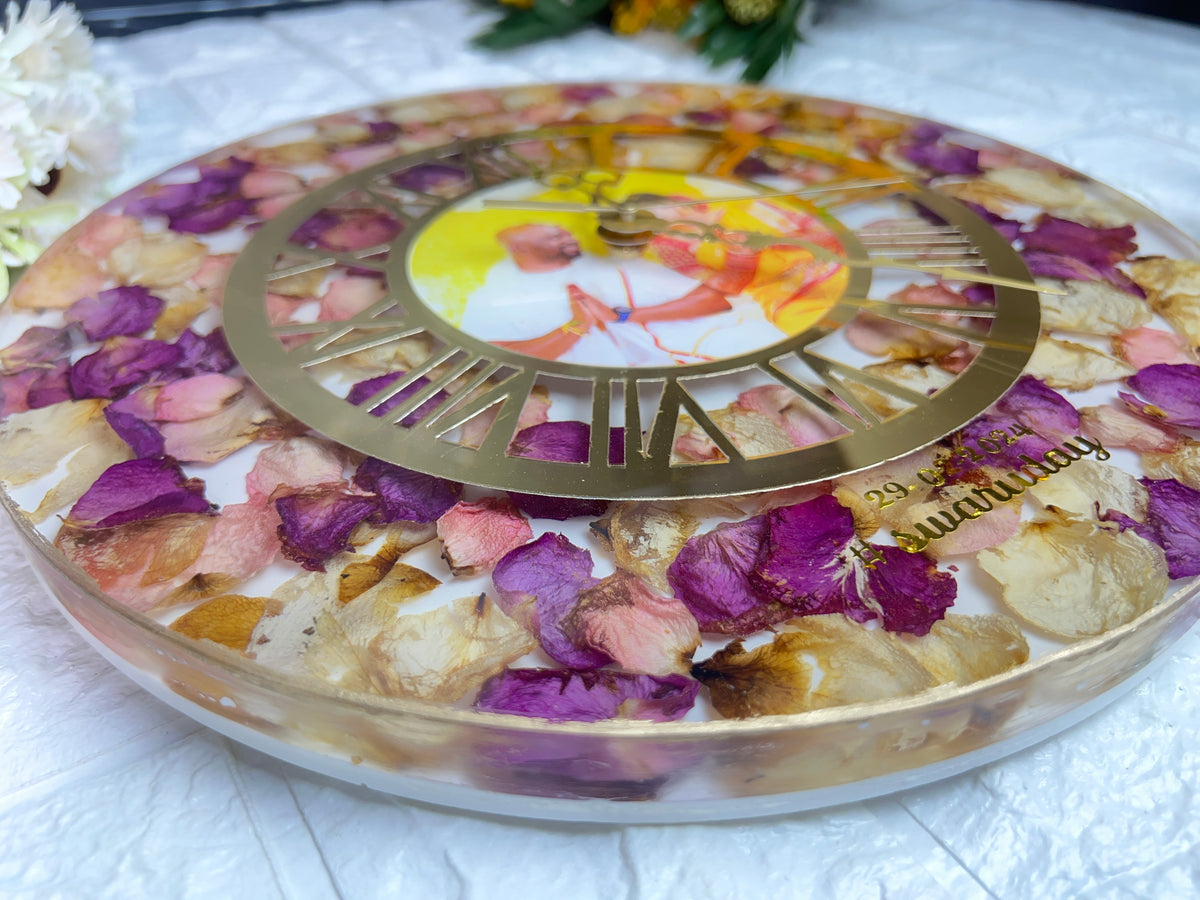Resin-Preserved Wall Clock | Wedding Garland Keepsake