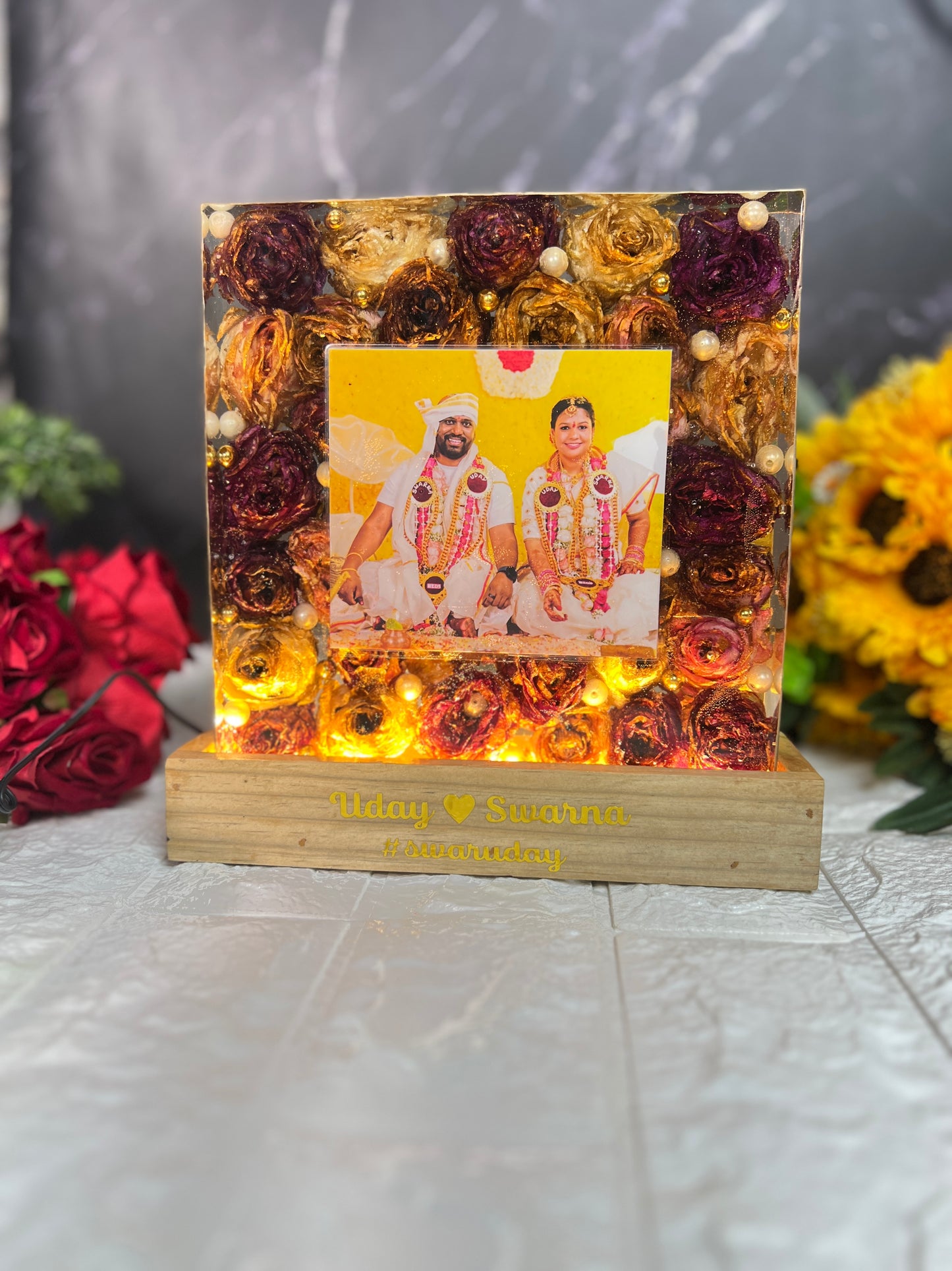 Varmala preservation block lamp with photo best seller/ unique gift idea/ wedding gift for couple