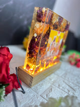 Epoxy Resin Wedding Flower Keepsake with Wooden LED Stand