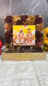 Epoxy Resin Wedding Flower Keepsake with Wooden LED Stand