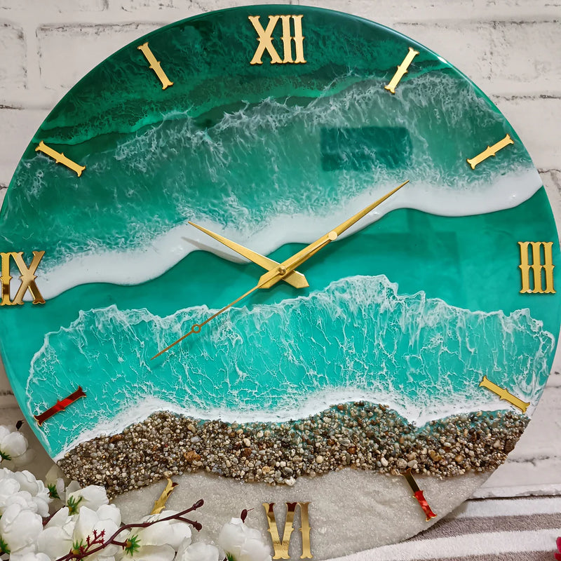 Aesthetic Light Blue Waves With Roman Number Resin Wall Clock