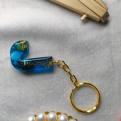 Premium Ocean Blue Resin Keychain with "J" Alphabet