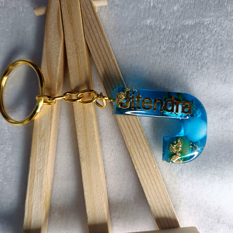 Premium Ocean Blue Resin Keychain with "J" Alphabet