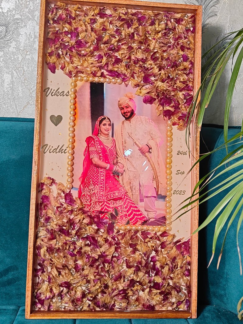 Rectangular Wooden Frame With Varmala Preservation (12 by 24 inch)