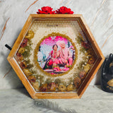 Resin LED Lights Varmala Preservation Hexagonal Photo Frame |  Wedding Garland Photo Frame with Design | Artistic Night Lamp (12 Inch), LED Light Connection