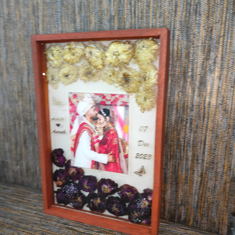 Beautiful red and white flower preservation varmala preservation teakwood frame