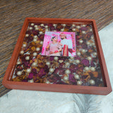 Resin Wedding Garland Preservation in Square Photo Frame | Big-size Pearls Decor with Personalized Wedding Details | Gift for Friends, Brother, Sister, Husband-Wife (10 Inch)