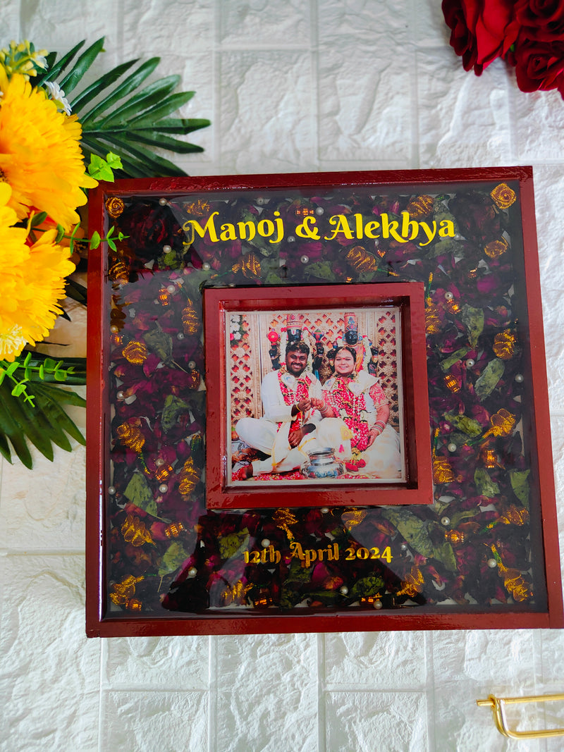 Dual Wooden Varmala Preservation Photo Frame