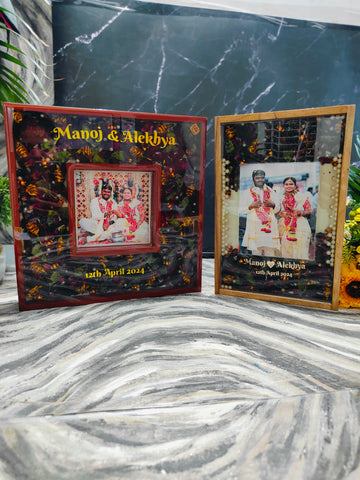 Teakwood Rectangular Varmala Preservation Frame with Photo