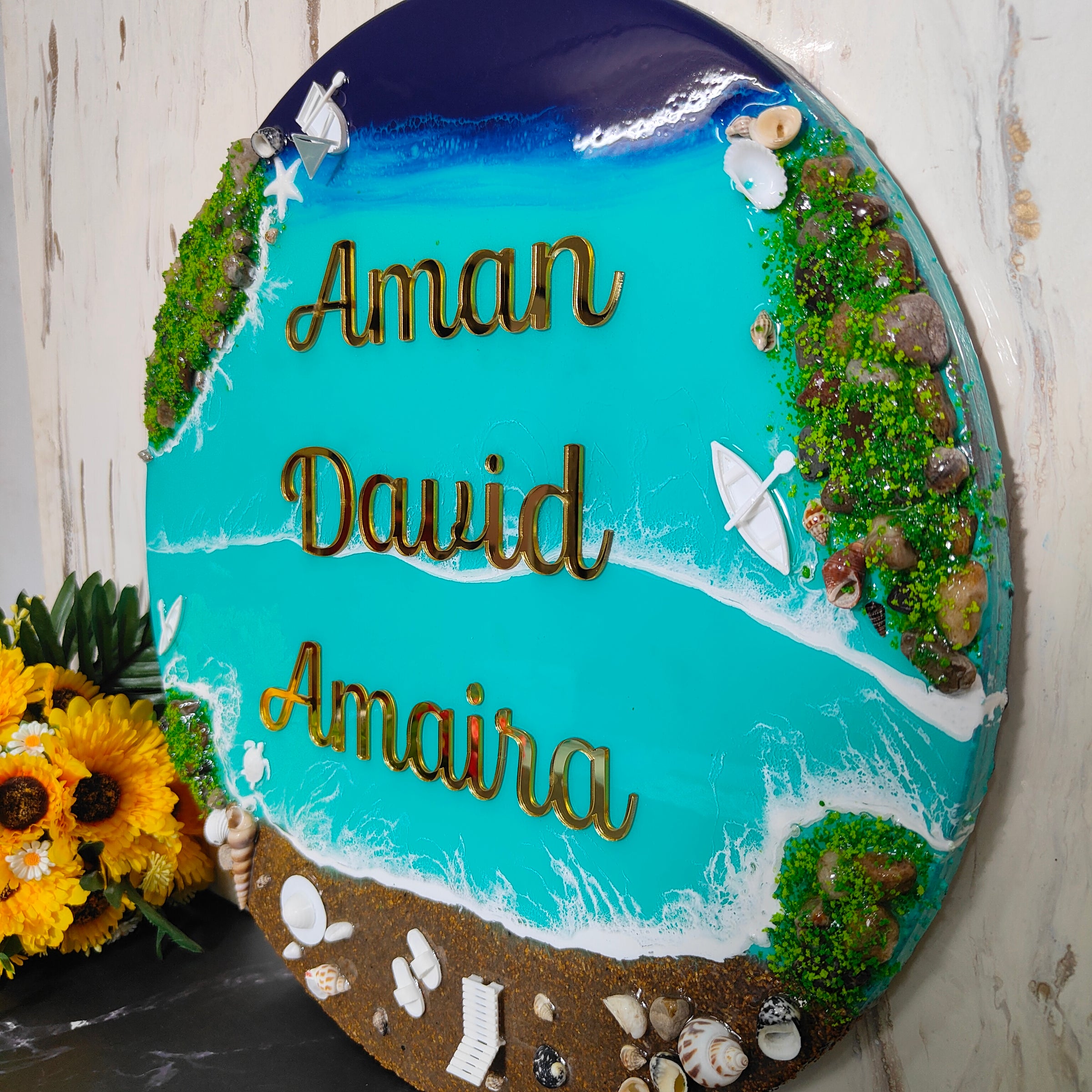 Beach-Themed Resin Nameplate for Home & Office Door