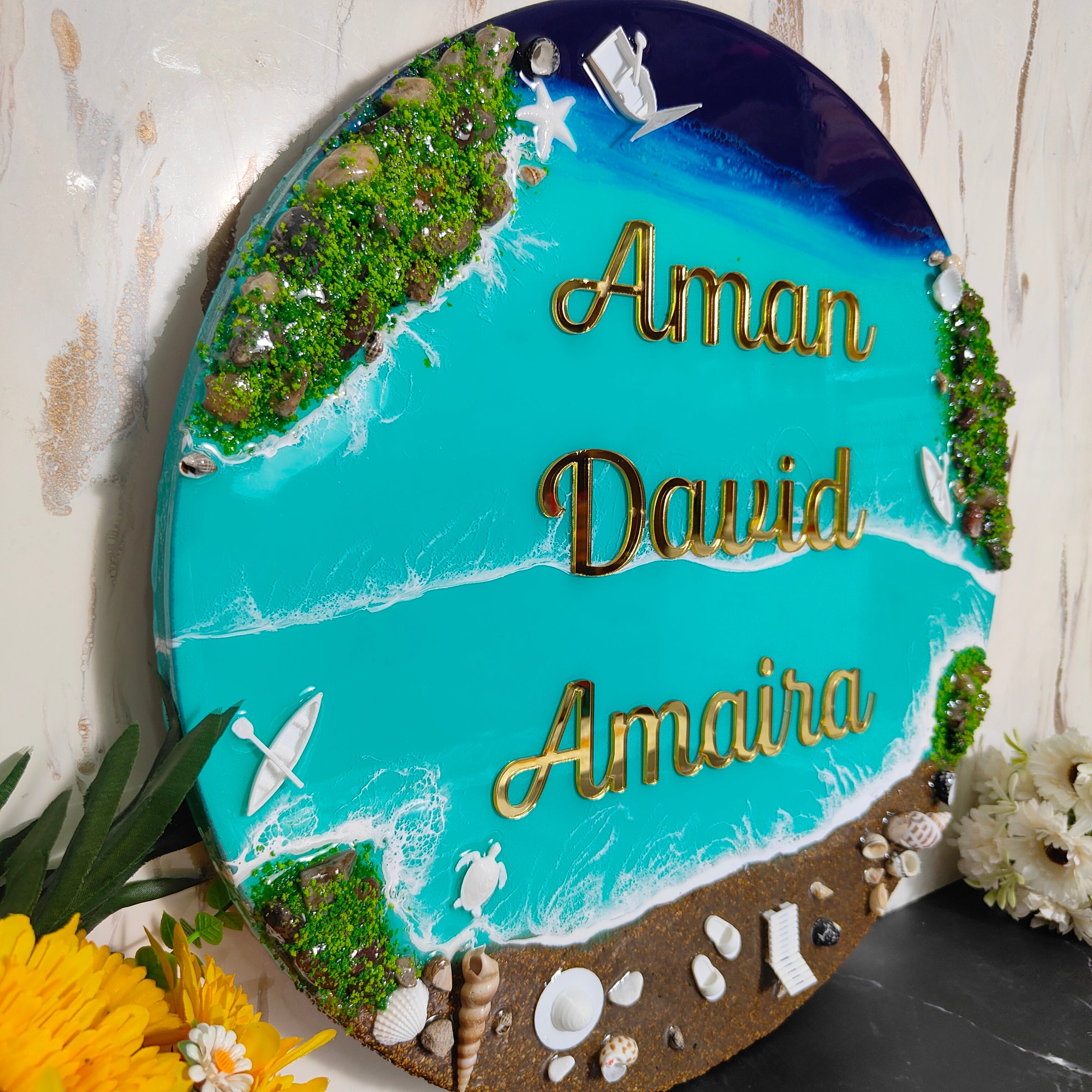 Beach-Themed Resin Nameplate for Home & Office Door
