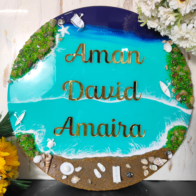 Beach-Themed Resin Nameplate for Home & Office Door