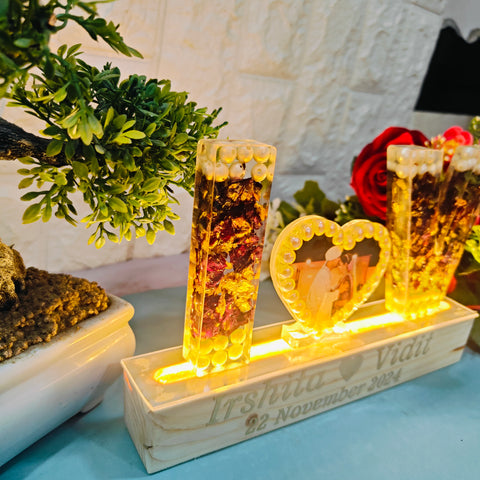 4- Inches Name Initial Lamp with LED Wooden Stand