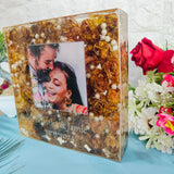 8-Inches Square Resin Frame with Wedding Varmala Flowers & Photo