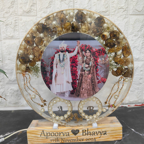 Deep-Cast LED Resin Frame For Wedding Varmala And Photo Preservation (12-Inches)