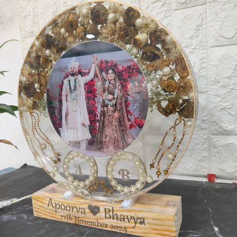 Deep-Cast LED Resin Frame For Wedding Varmala And Photo Preservation (12-Inches)