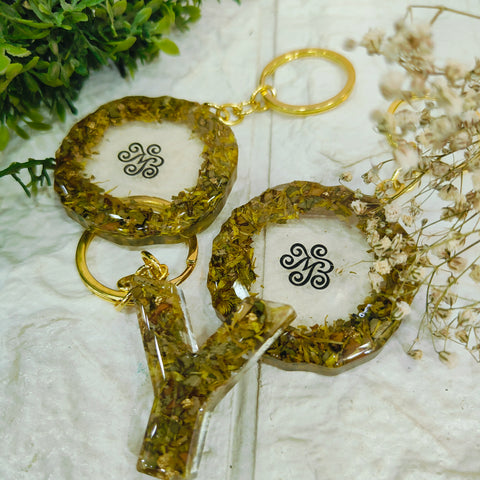 Customised flower preservation logo keychains set