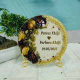 Resin 5inch Round with Half side flowers & Half side Name Date with Pearls border Flowers Preservation
