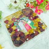 Resin 6inch block with Red & White Flowers with Couple photo & Name date with metal stand Varmala Preservation