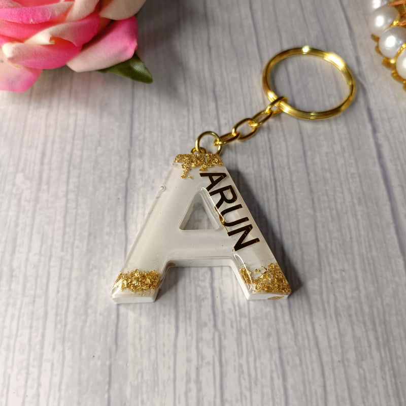 Personalized White Resin Keychains With A Initials