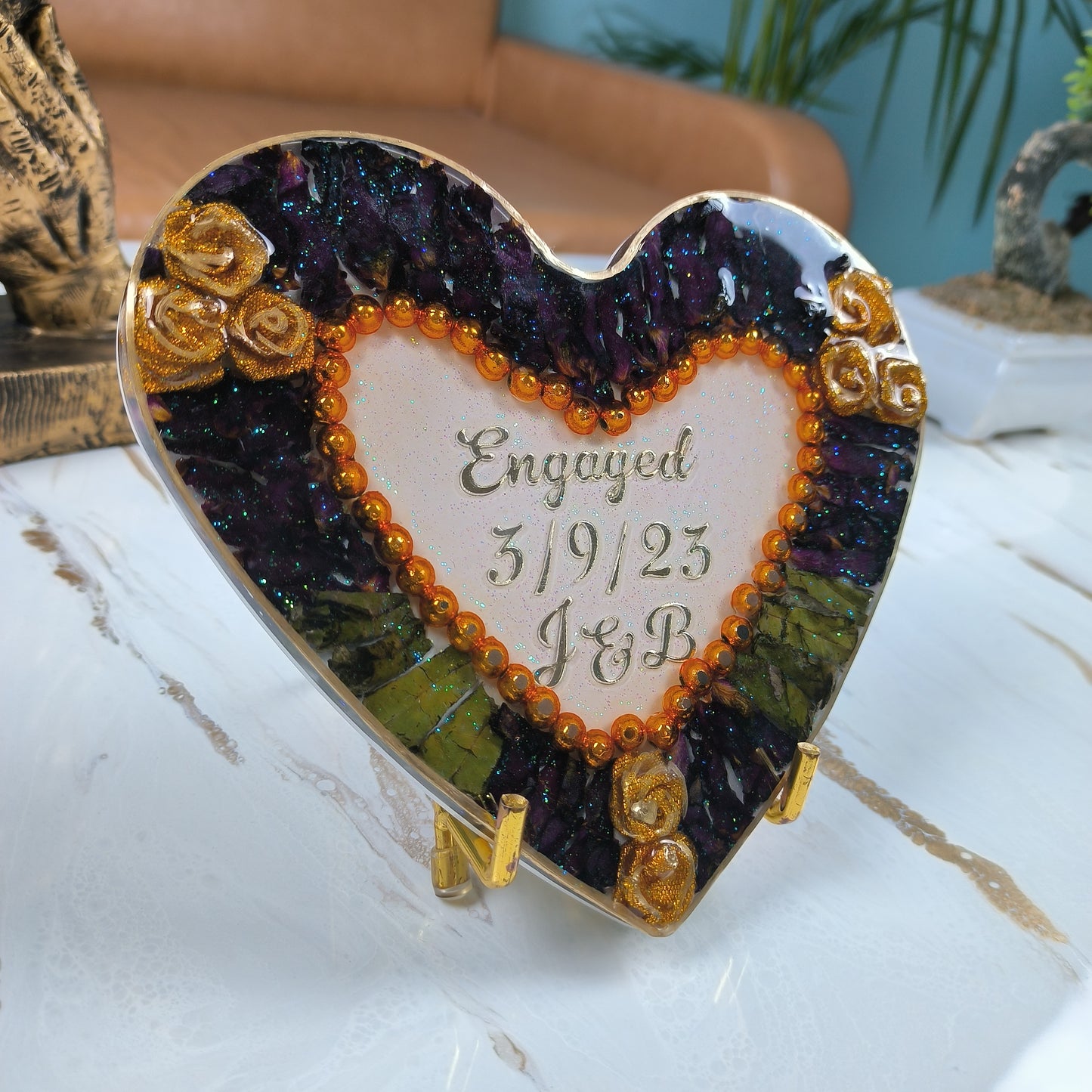 Heart-Shaped Resin Varmala Preservation 3D  frame with metal stand