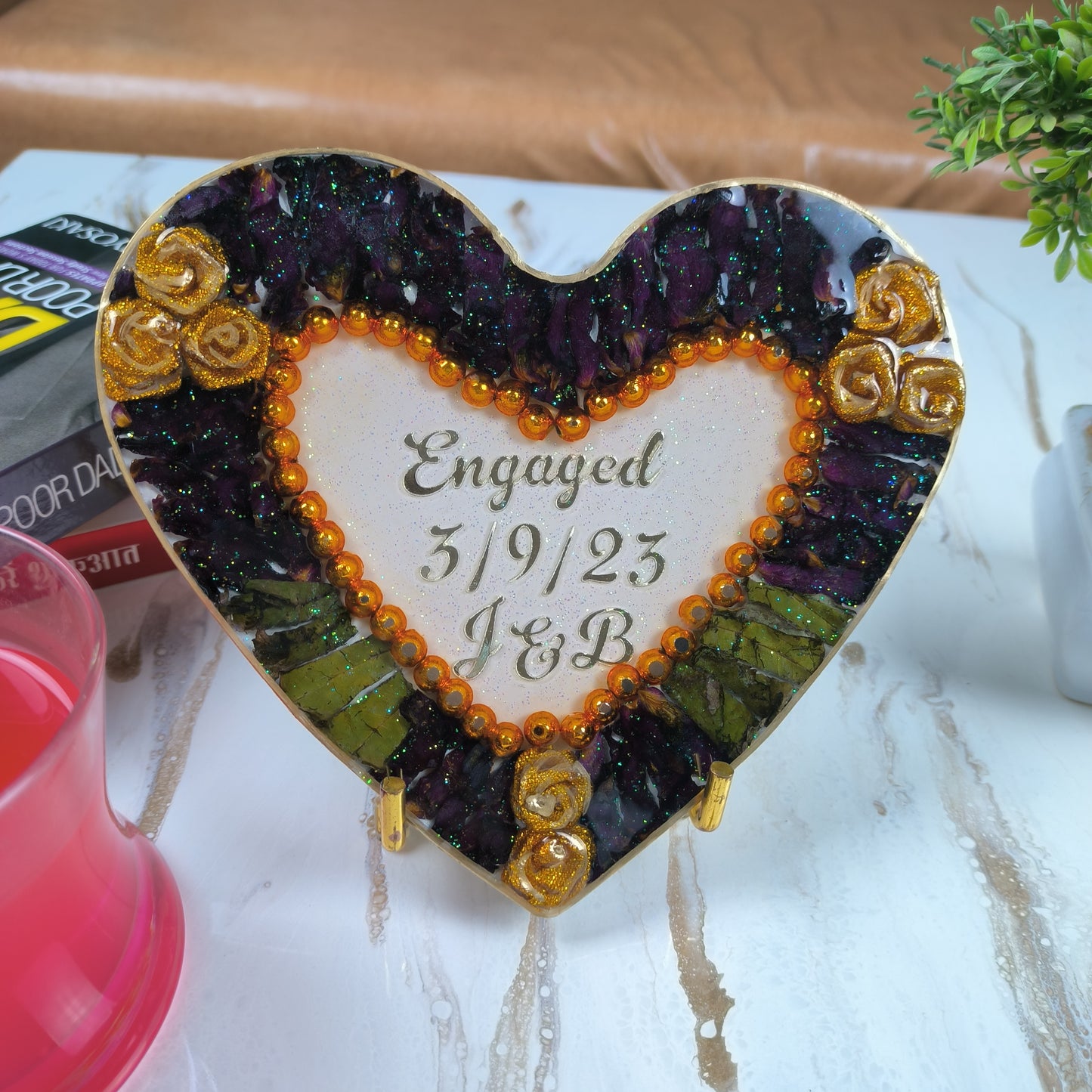 Heart-Shaped Resin Varmala Preservation 3D  frame with metal stand