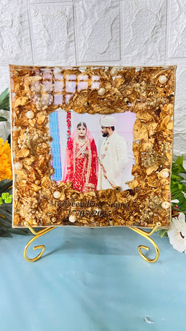 Resin 8inch block with couple photo & Name date Varmala Preservation