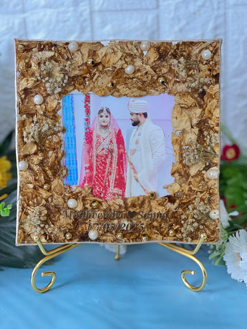 Resin 8inch block with couple photo & Name date Varmala Preservation